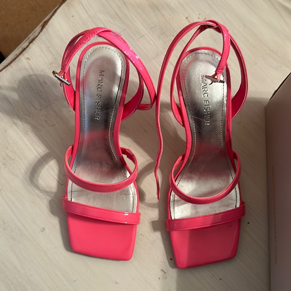 Marc Fisher pink strappy kitten heels